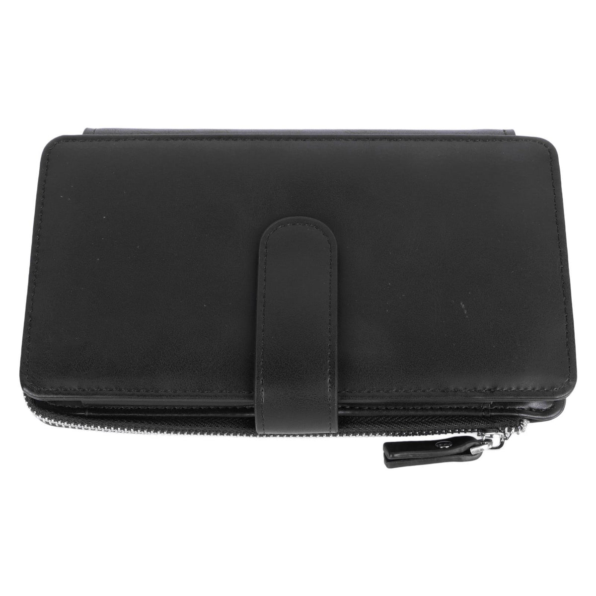 Long Wallet for Men PU Leather Frosted Retro Multifunctional Phone Card Holder Purse Business Handbag with Zipper and Strap Black