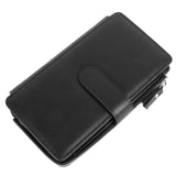 Long Wallet for Men PU Leather Frosted Retro Multifunctional Phone Card Holder Purse Business Handbag with Zipper and Strap Black