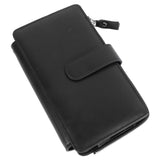 Long Wallet for Men PU Leather Frosted Retro Multifunctional Phone Card Holder Purse Business Handbag with Zipper and Strap Black - Low Angle
