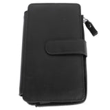 Long Wallet for Men PU Leather Frosted Retro Multifunctional Phone Card Holder Purse Business Handbag with Zipper and Strap Black