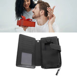 Long Wallet for Men PU Leather Frosted Retro Multifunctional Phone Card Holder Purse Business Handbag with Zipper and Strap Black