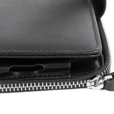 Long Wallet for Men PU Leather Frosted Retro Multifunctional Phone Card Holder Purse Business Handbag with Zipper and Strap Black