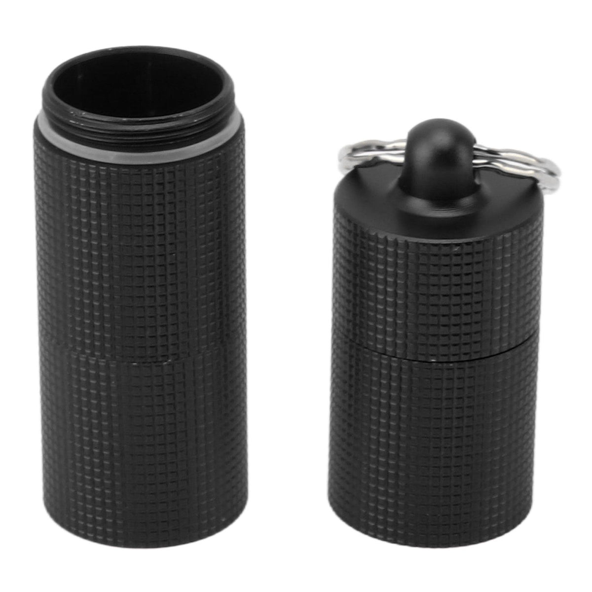 Keychain Medicine Holder Case 3 Compartment Waterproof Metal Travel Tablet Capsule Holder for Outdoor Black