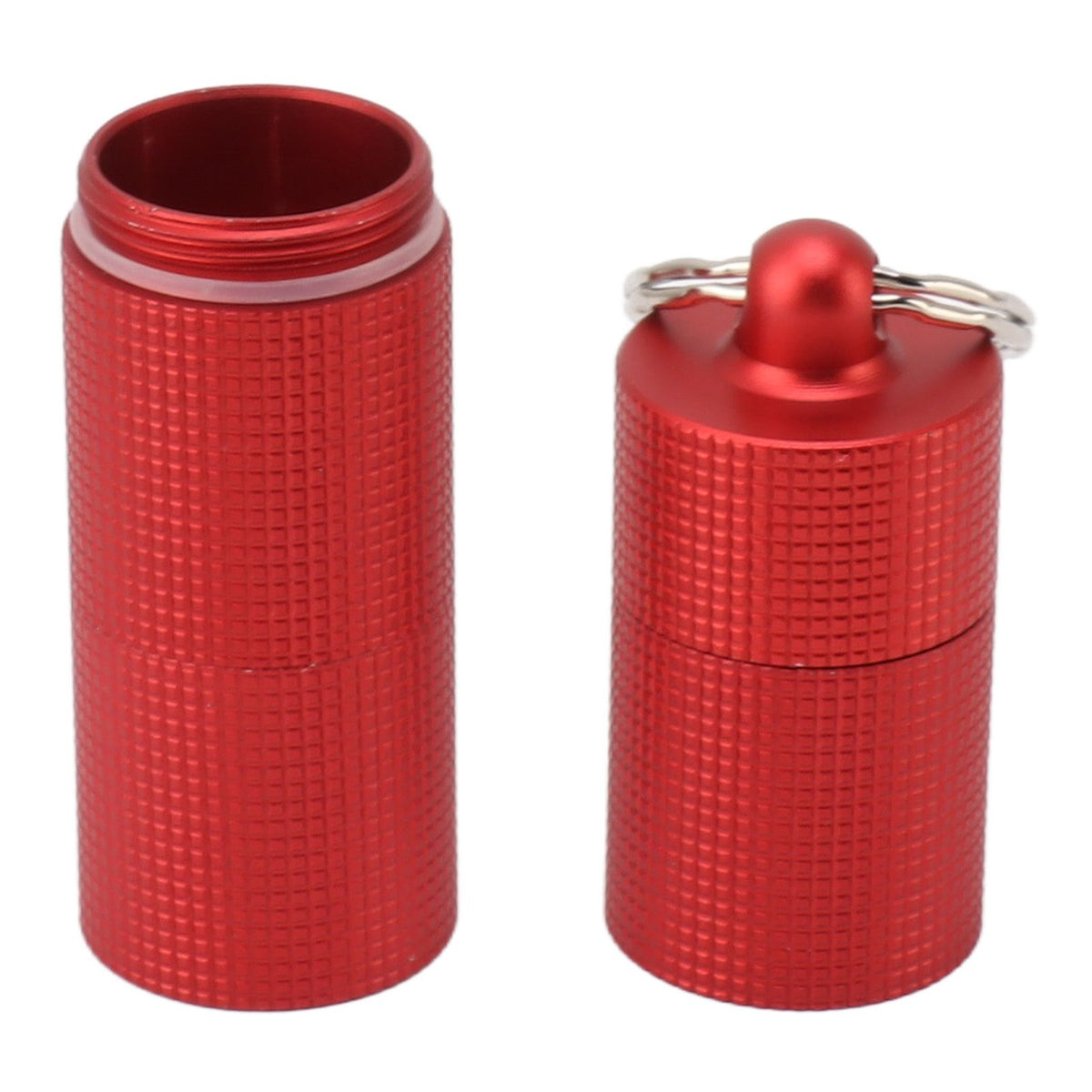 Keychain Medicine Holder Case 3 Compartment Waterproof Metal Travel Tablet Capsule Holder for Outdoor Red