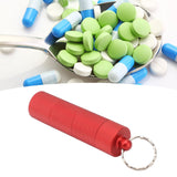 Keychain Medicine Holder Case 3 Compartment Waterproof Metal Travel Tablet Capsule Holder for Outdoor Red