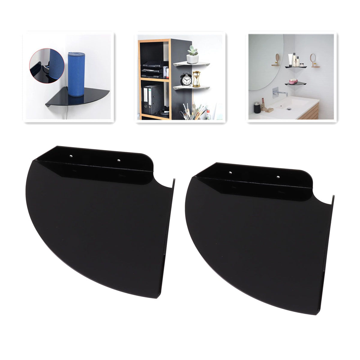 2pcs Wall Mount Floating Corner Shelves Quarter Round Hanging Corner Shelves for Bedrooms Living Rooms Shower Room Black