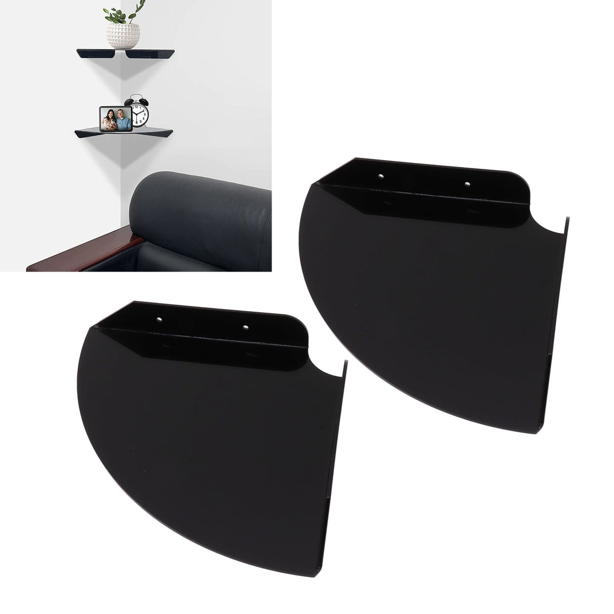 2pcs Wall Mount Floating Corner Shelves Quarter Round Hanging Corner Shelves for Bedrooms Living Rooms Shower Room Black