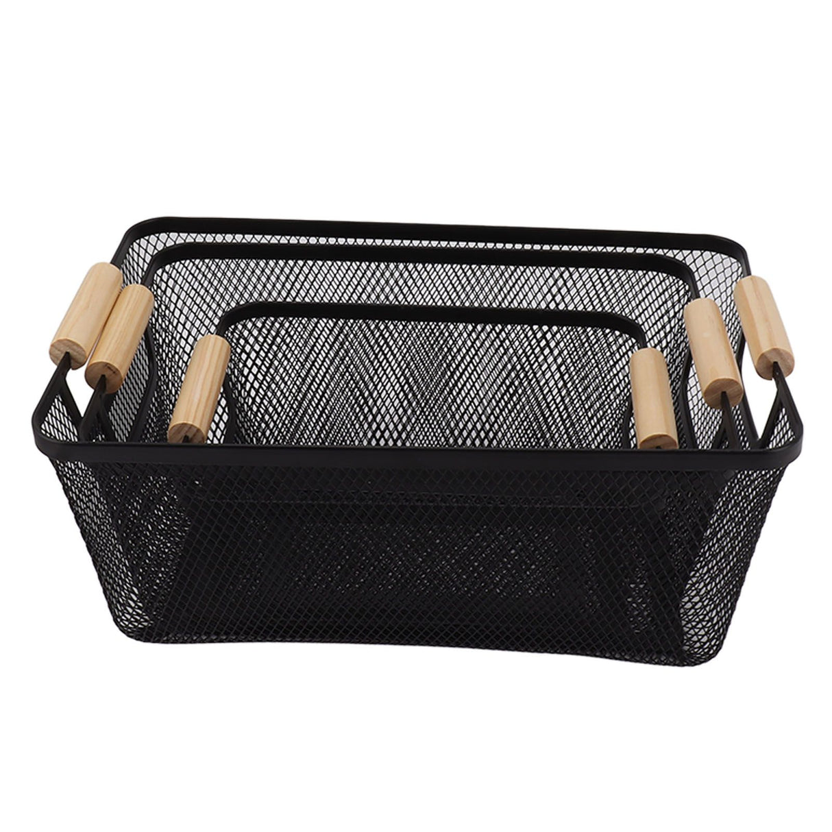 3pcs Metal Wire Storage Basket Large Capacity Decorative Sturdy Iron Art Storage Basket for Books Snacks Makeup Black