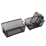 3pcs Metal Wire Storage Basket Large Capacity Decorative Sturdy Iron Art Storage Basket for Books Snacks Makeup Black - Close-Up Angle