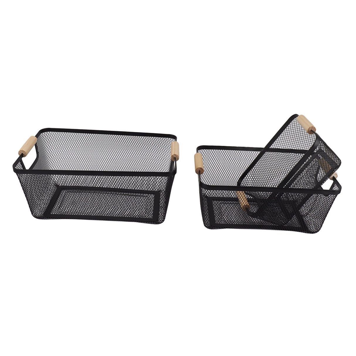 3pcs Metal Wire Storage Basket Large Capacity Decorative Sturdy Iron Art Storage Basket for Books Snacks Makeup Black