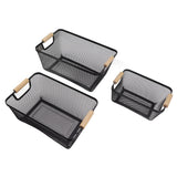 3pcs Metal Wire Storage Basket Large Capacity Decorative Sturdy Iron Art Storage Basket for Books Snacks Makeup Black - Extra Image