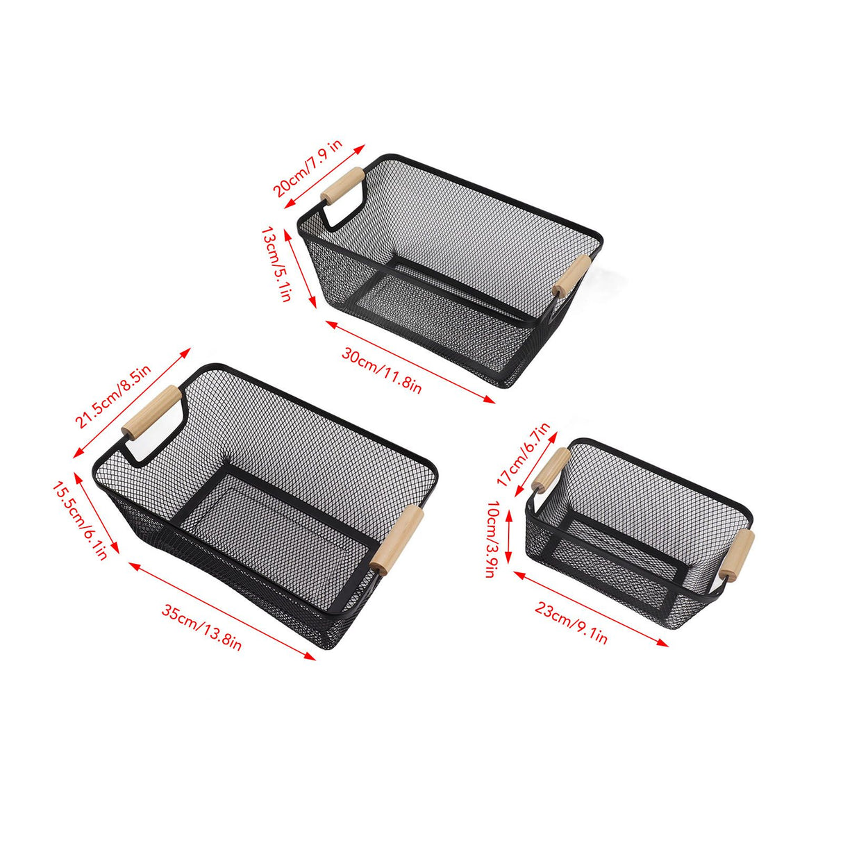 3pcs Metal Wire Storage Basket Large Capacity Decorative Sturdy Iron Art Storage Basket for Books Snacks Makeup Black