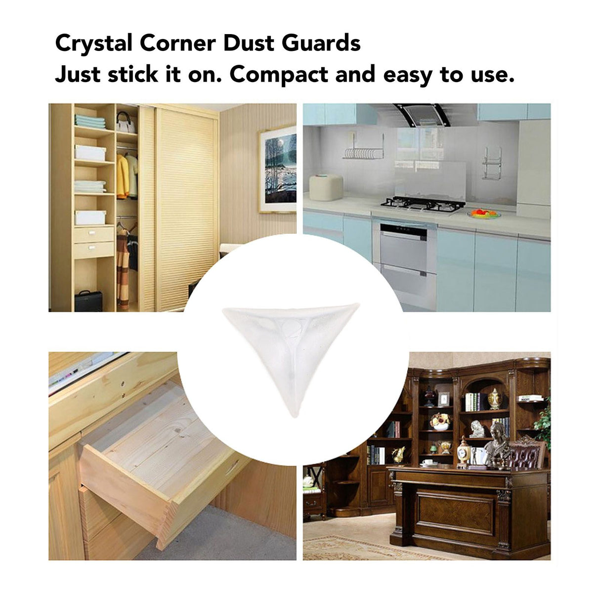 200pcs Inside Corner Dust Guards Clear Triangular Anti Collision Dust Proof Table Corner Guards for Stairs Closets Cabinets Drawers