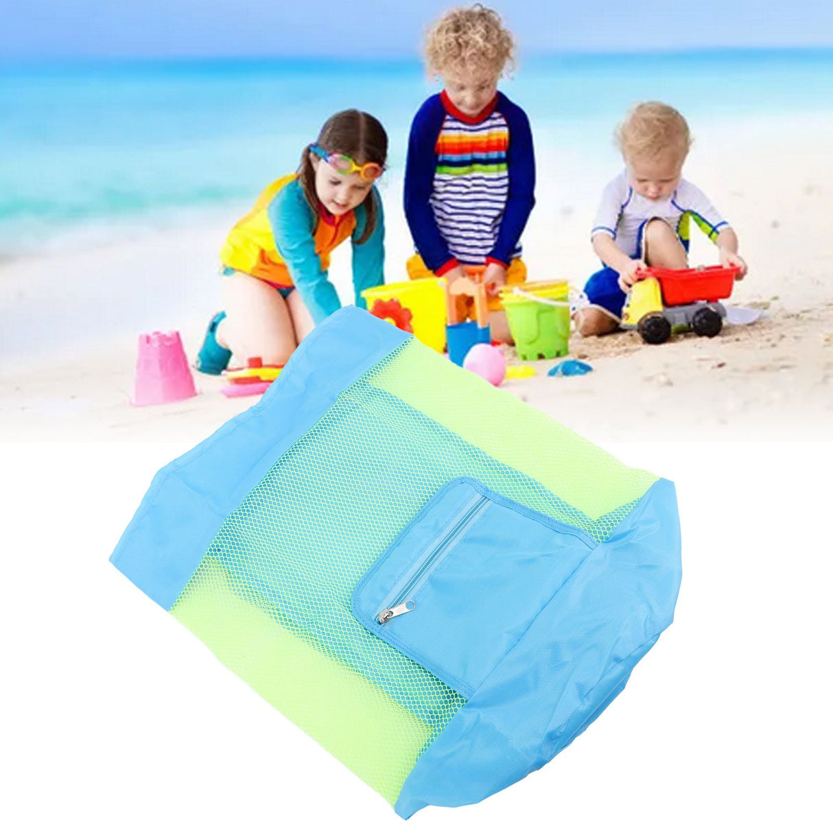 Large Mesh Beach Toy Bag Large Mesh Beach Bag for Holding Children Toys Clothes Towels Sundries 48x24cm