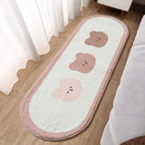 Cartoon Animal Pattern Area Rug Door Mat Soft Cute Oval Rug Bedside Carpet Decoration for Home Bedroom Brown Bear