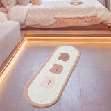 Cartoon Animal Pattern Area Rug Door Mat Soft Cute Oval Rug Bedside Carpet Decoration for Home Bedroom Brown Bear