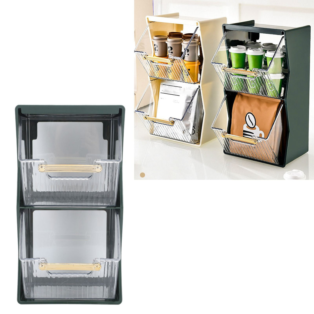 Tea Bag Storage Box Separate Storage Large Opening Beautiful Tea Bag Organizer for Capsules Coffee Tea Bags Green