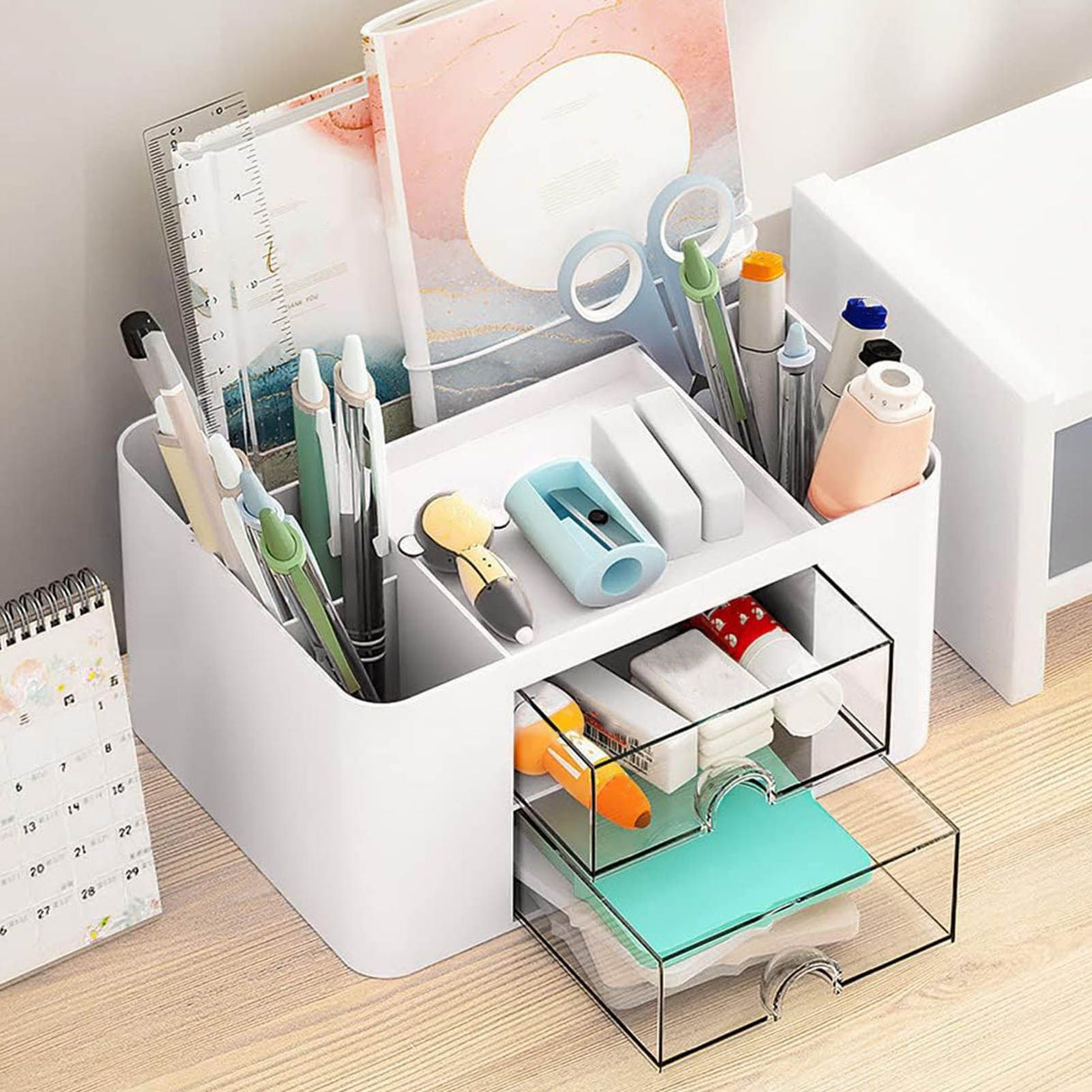 Desk Supplies Organizer Multifunctional Large Capacity Office Desk Organizer with Double Layer Drawer for Pen