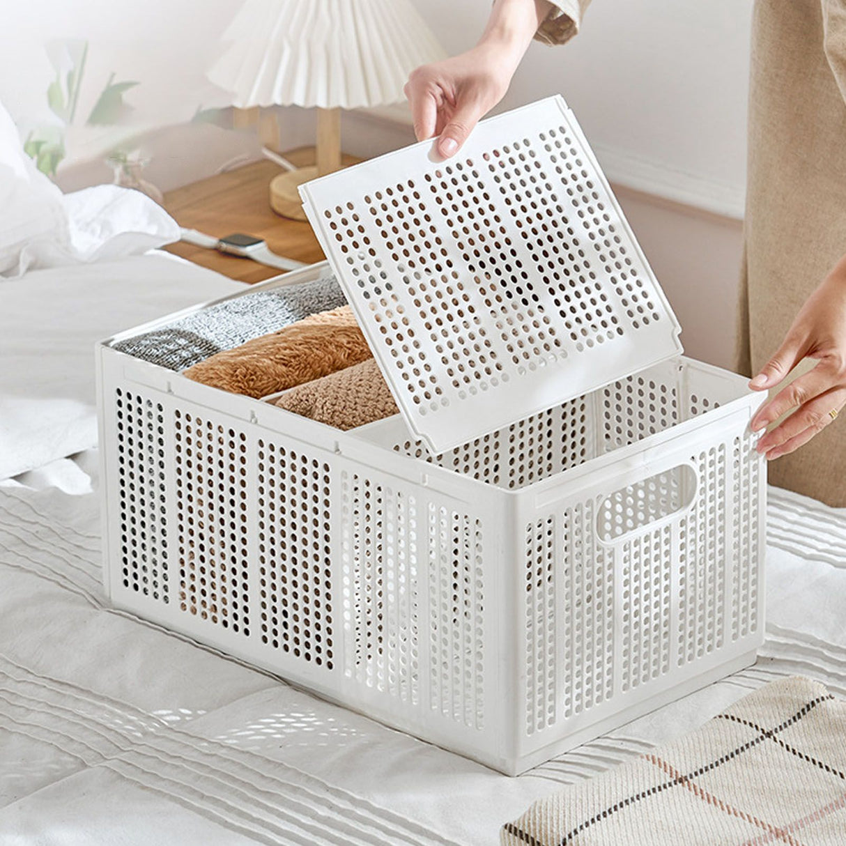 Closet Foldable Pants Storage Box Pure White Adjustable Dividers Rugged Divided Clothing Storage Boxes for Bedroom Wardrobe Large 7 Grids: 6 Baffles
