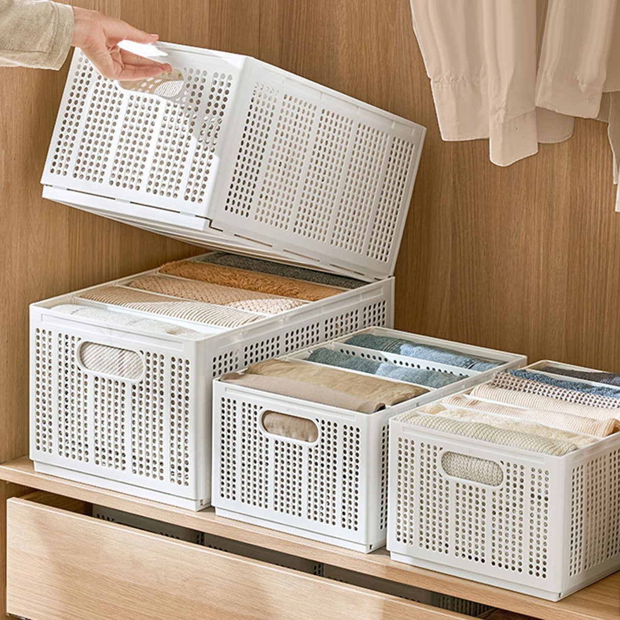Closet Foldable Pants Storage Box Pure White Adjustable Dividers Rugged Divided Clothing Storage Boxes for Bedroom Wardrobe Large 7 Grids: 6 Baffles