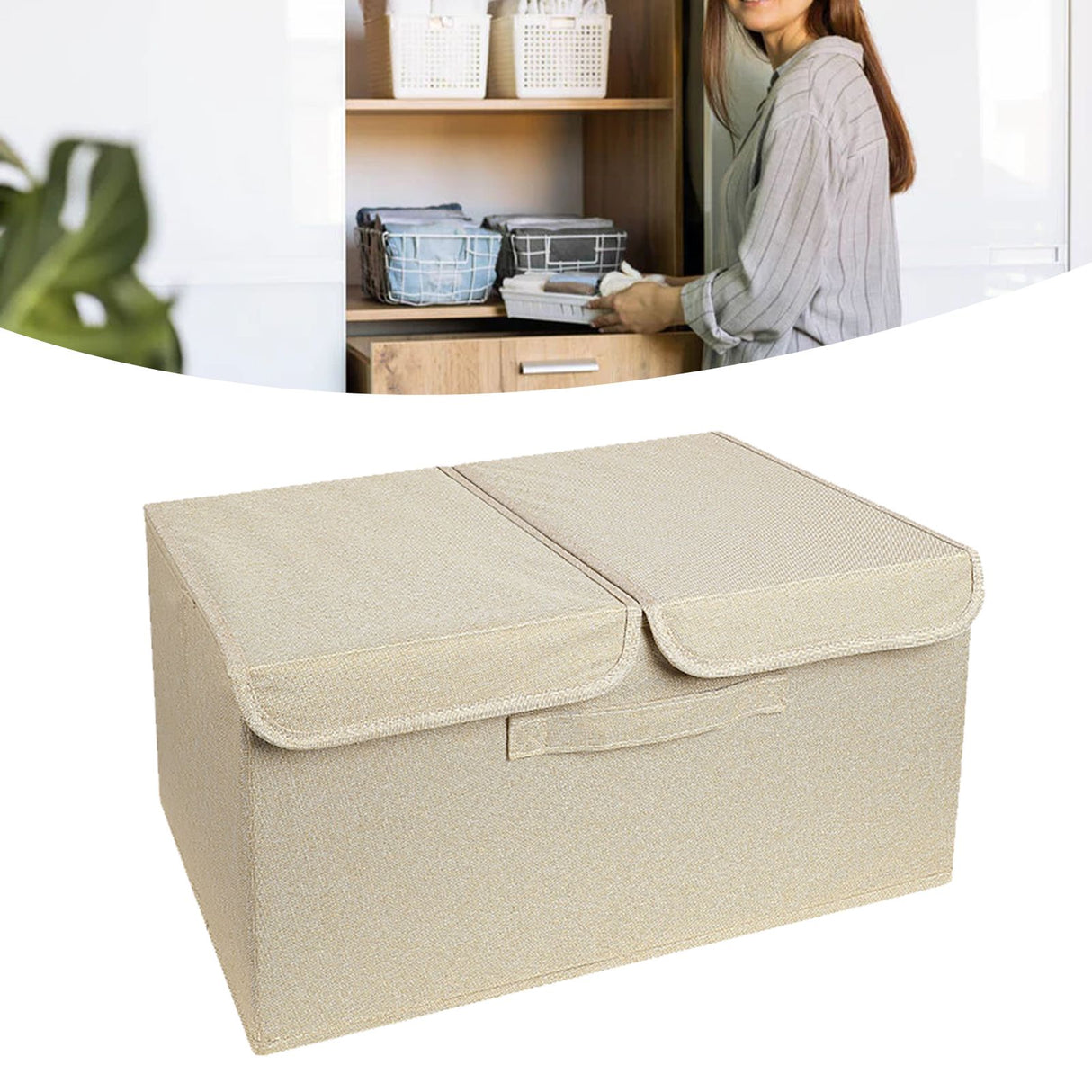 Underwear Socks Storage Organizer with Double Lid Foldable Thick Sock Underwear Storage Case for Socks Bras Ties Towels Khaki