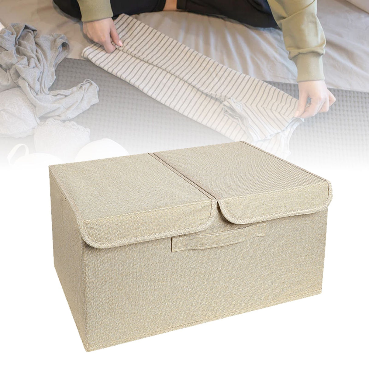 Underwear Socks Storage Organizer with Double Lid Foldable Thick Sock Underwear Storage Case for Socks Bras Ties Towels Khaki
