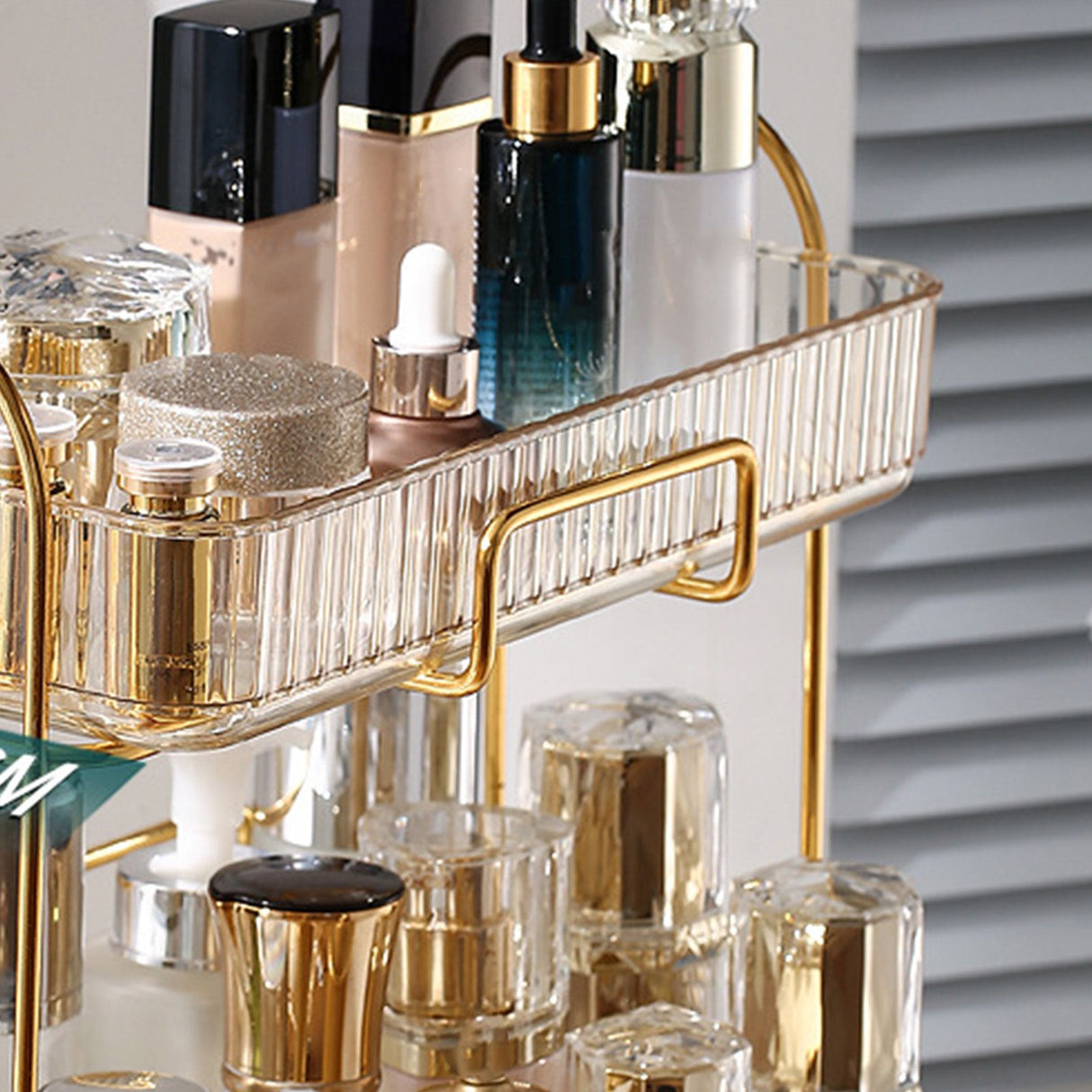 Makeup Organizer 2 Tier Bathroom Countertop Organizer Large Capacity Cosmetic Holder Shelf for Bedroom Dresser Amber