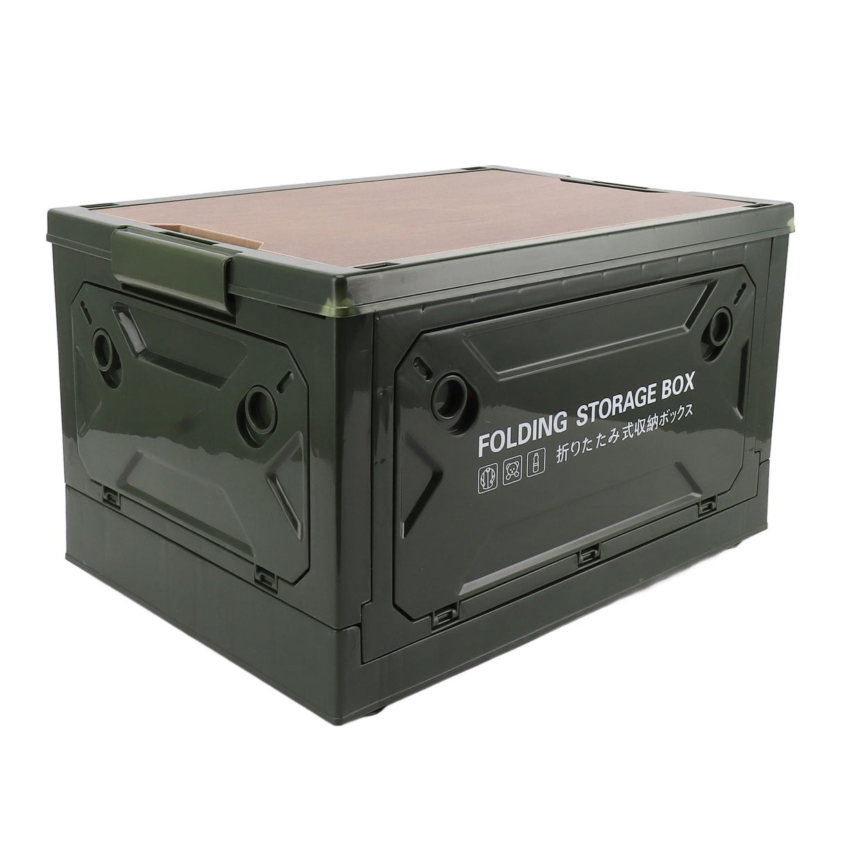 Collapsible Camping Storage Box Pulley Design Waterproof 5 Sides Opening Camping Folding Storage Bins for Car Outdoor Green
