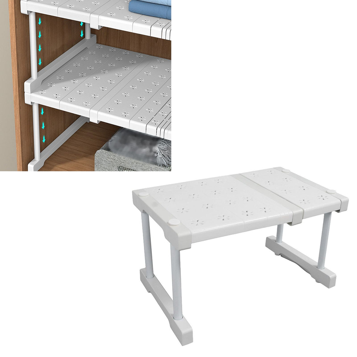 Expandable Closet Shelf Organizer Adjustable Space Saving Wardrobe Sink Tension Shelf 24cm Width 22cm Height Length 27 to 38cm/10.6 to 15.0in