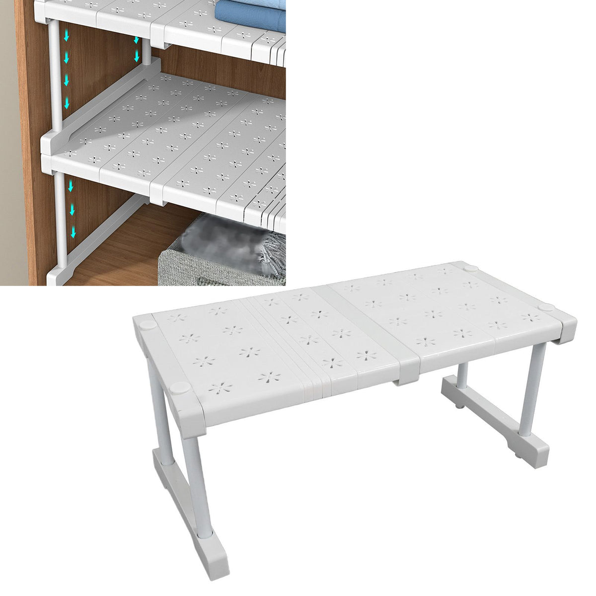 Expandable Closet Shelf Organizer Adjustable Space Saving Wardrobe Sink Tension Shelf 24cm Width 22cm Height Length 37 to 48cm/14.6 to 18.9in