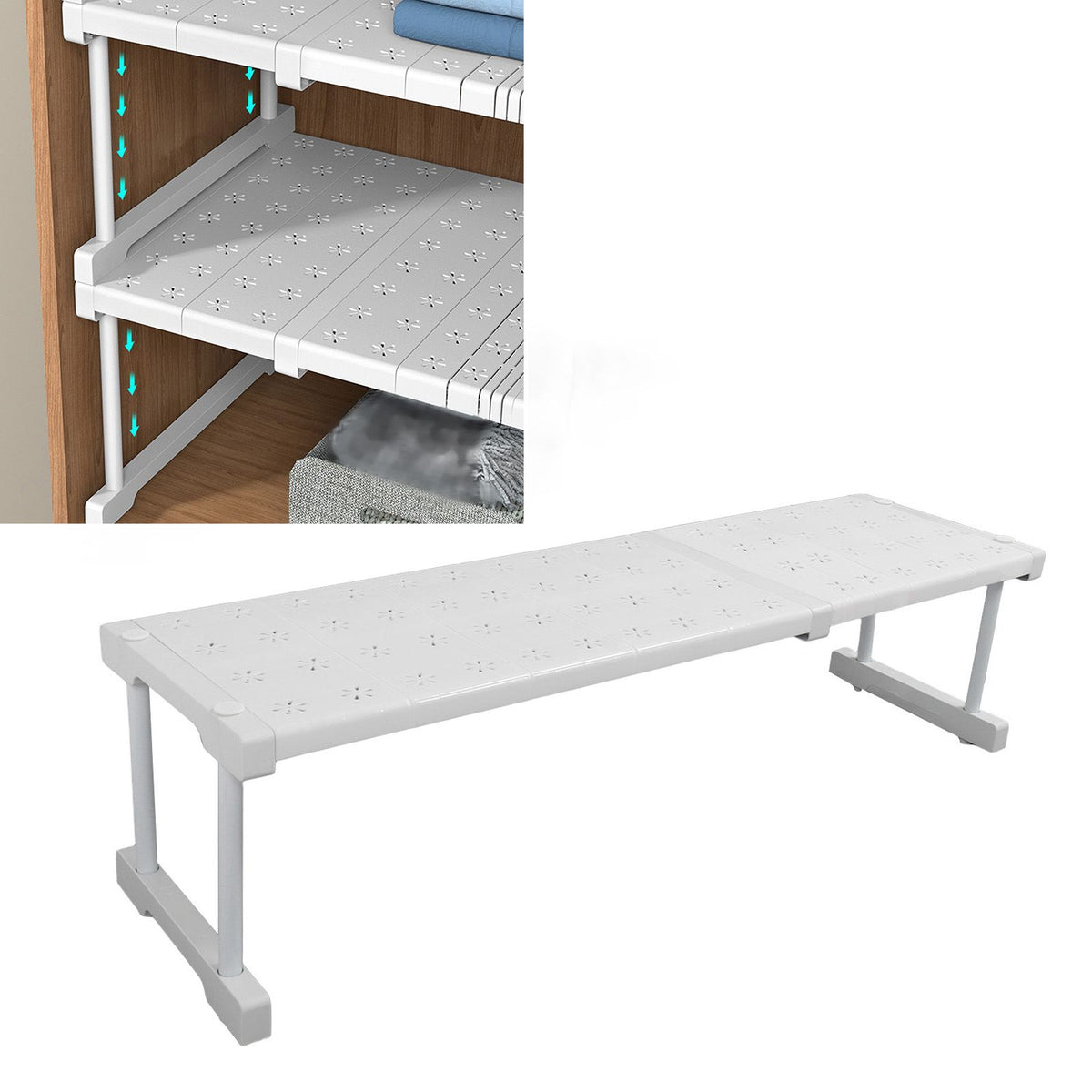Expandable Closet Shelf Organizer Adjustable Space Saving Wardrobe Sink Tension Shelf 24cm Width 22cm Height Length 67 to 88cm/26.4 to 34.6in