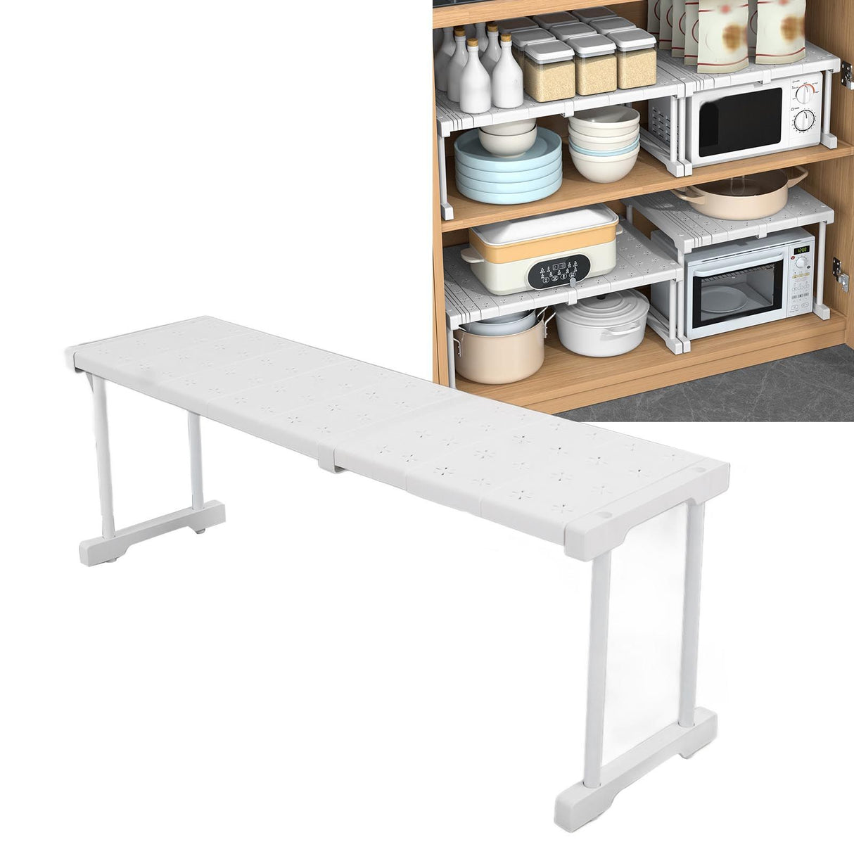 Expandable Shelf Stackable 121lb Load Bearing Divider Storage Rack for Closet Cabinet Cupboard Length 67‑88cm / 26.4‑34.6in