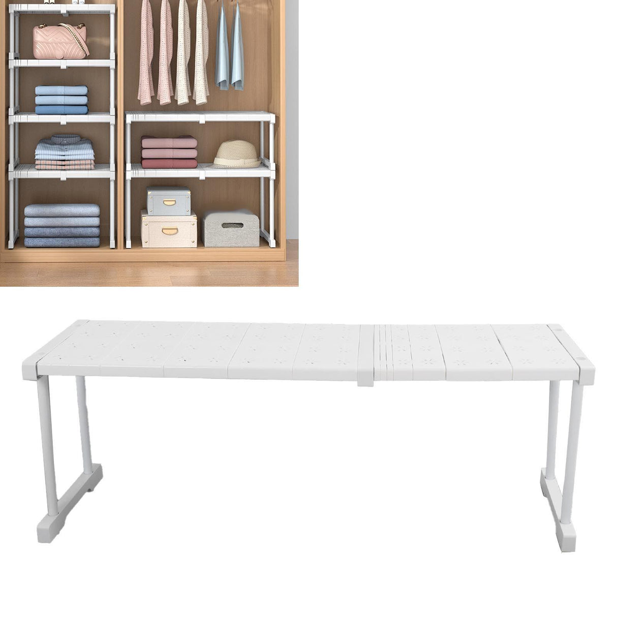 Expandable Shelf Stackable 121lb Load Bearing Divider Storage Rack for Closet Cabinet Cupboard Length 67‑88cm / 26.4‑34.6in