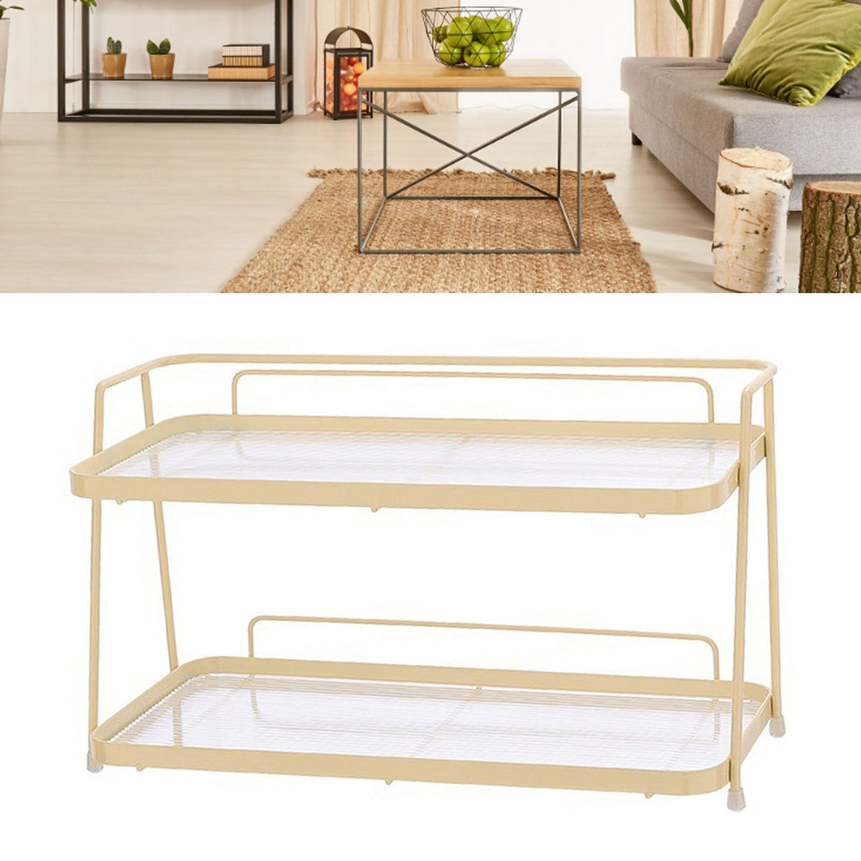 2 Tier Bathroom Countertop Organizer Counter Standing Rack Cosmetic Holder Storage Shelf Cosmetic Organizer Holder Cream Yellow
