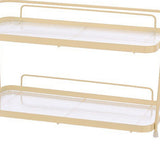 2 Tier Bathroom Countertop Organizer Counter Standing Rack Cosmetic Holder Storage Shelf Cosmetic Organizer Holder Cream Yellow