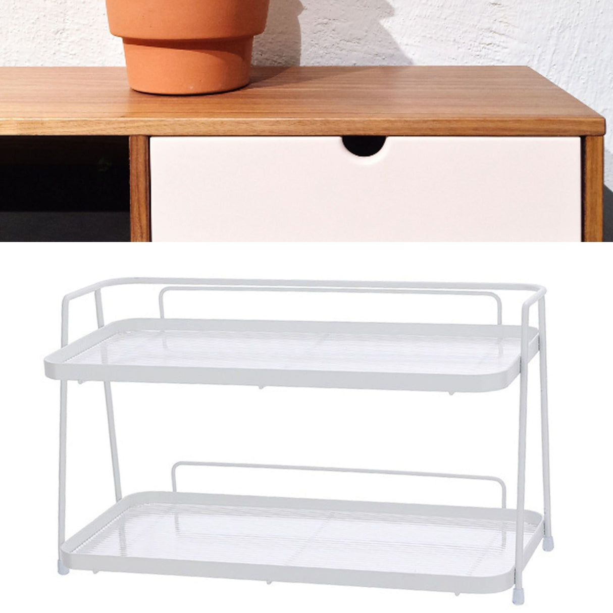 2 Tier Bathroom Countertop Organizer Counter Standing Rack Cosmetic Holder Storage Shelf Cosmetic Organizer Holder White