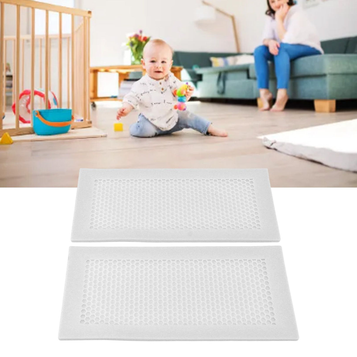 2Pcs Baby Proof Vent Cover Child Proof Safe Soft Silicone for Home Floor Catch Debris Hair Insect White