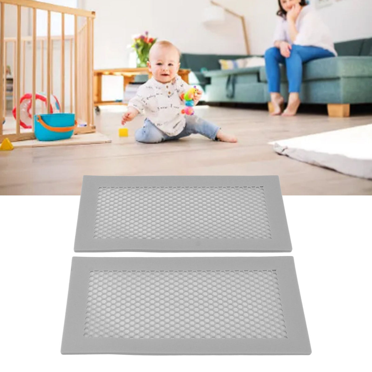 2Pcs Baby Proof Vent Cover Child Proof Safe Soft Silicone for Home Floor Catch Debris Hair Insect Gray