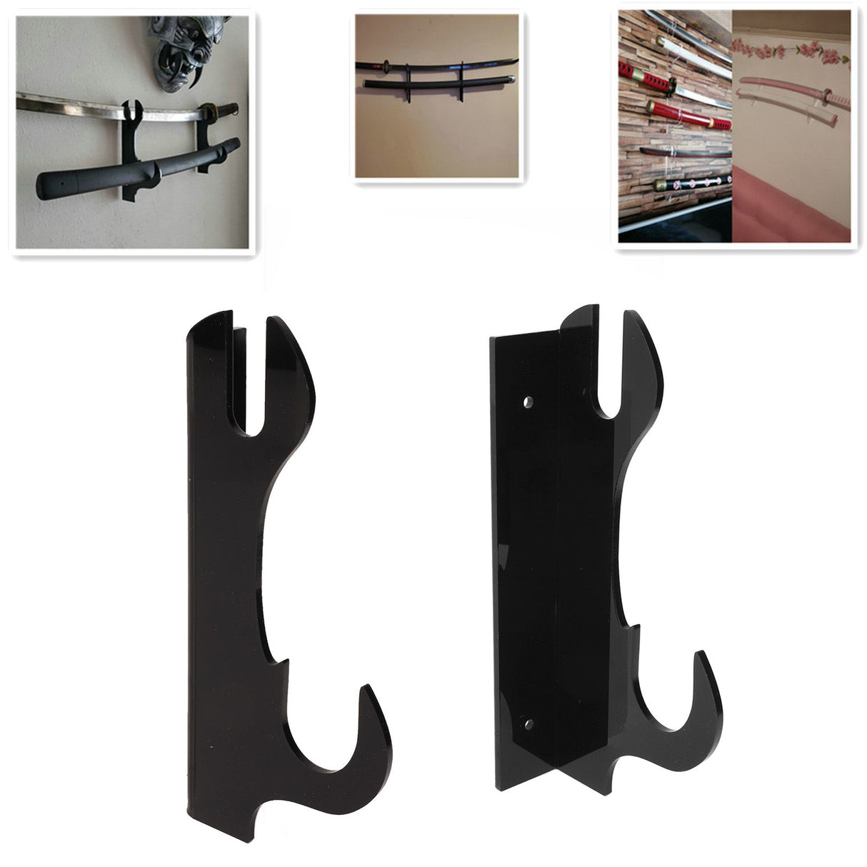 2 Pcs Samurai Knife Holder Wall Mounted Samurai Sword Holder Sword Wall Display Rack Black
