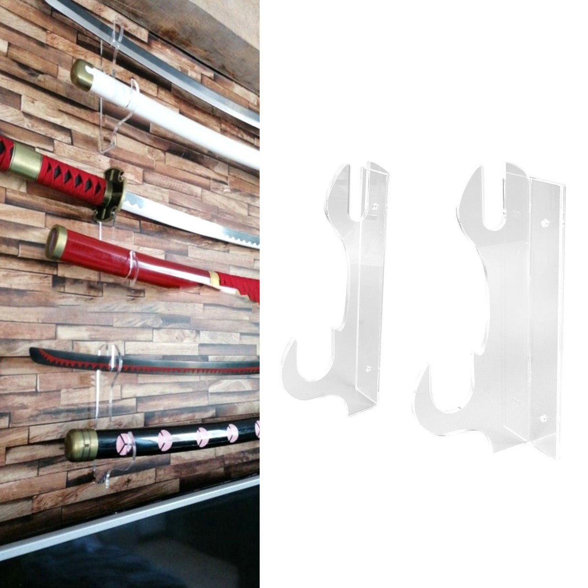 2 Pcs Samurai Knife Holder Wall Mounted Samurai Sword Holder Sword Wall Display Rack Transparent