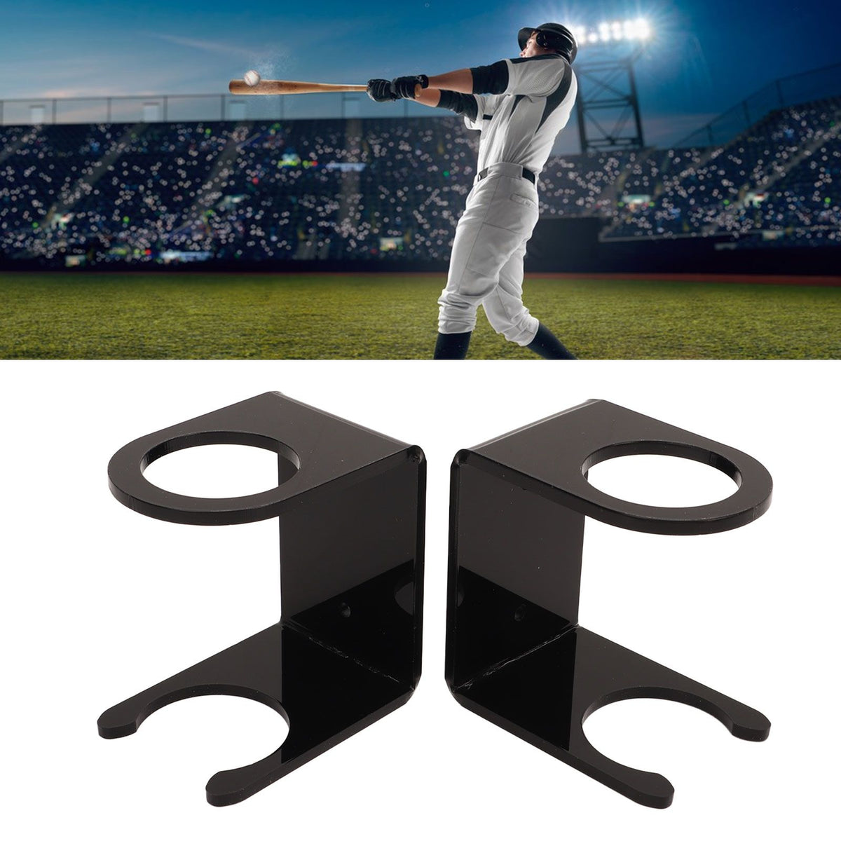 2PCS Baseball Bat Wall Stand Acrylic Wall Mounted Ball Holder Rack Baseball Bat Display Shelf for Home Stadium Office Collection Black