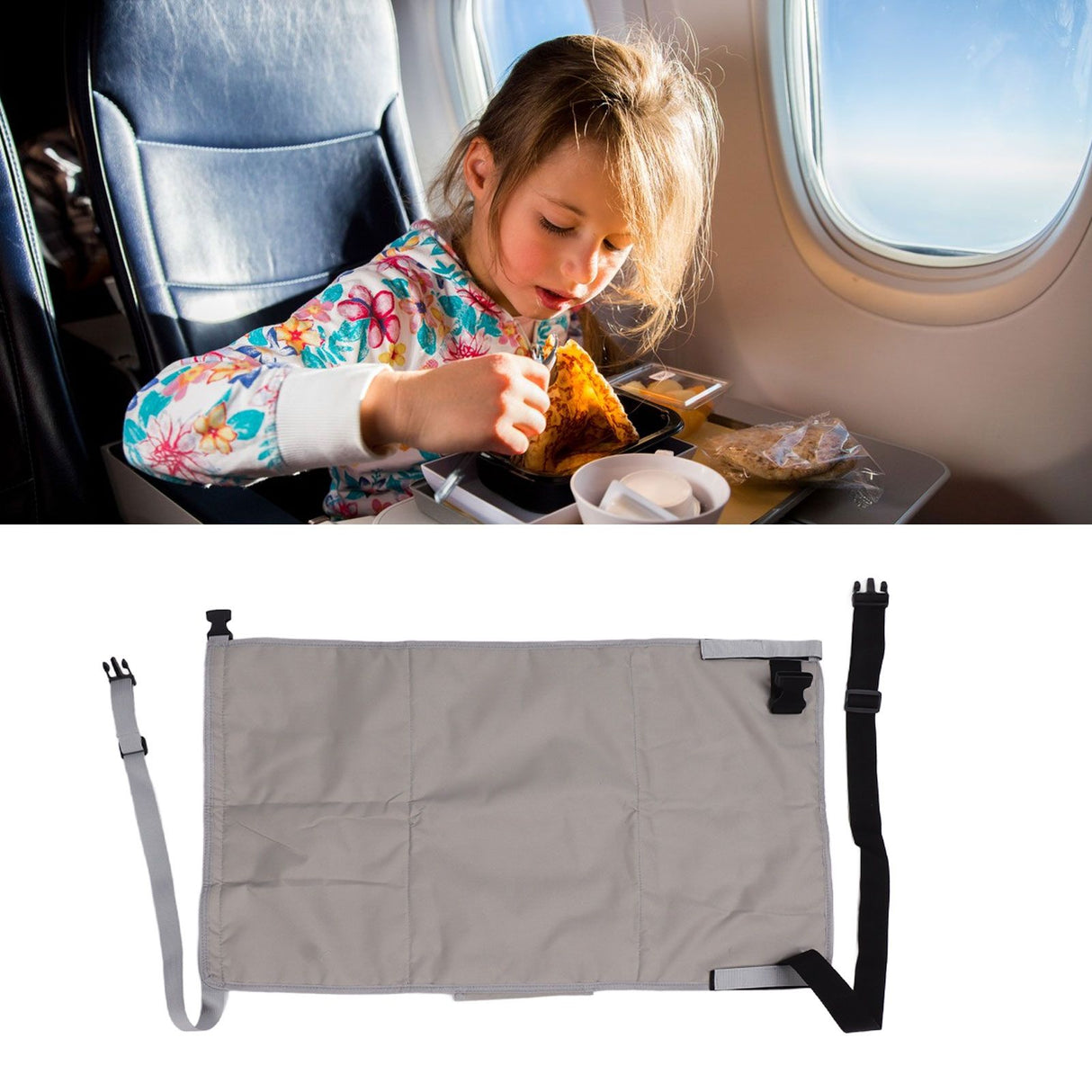 Airplane Seat Extender for Kids Canvas Portable Toddler Travel Bed Airplane Footrest Hammock for Flights Grey