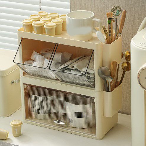 Tea Bag Storage Rack Wall Hanging Space Saving Tea Bag Box for Coffee Capsule Snacks Home Office Cream Yellow