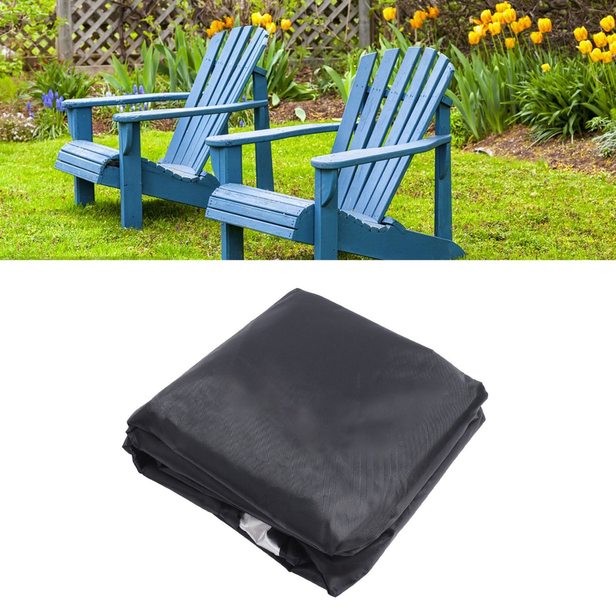 Outdoor Chair Cover Black Oxford Cloth Waterproof Wind Dust UV Proof Furniture Cover with Buckle Adjustable Drawstring