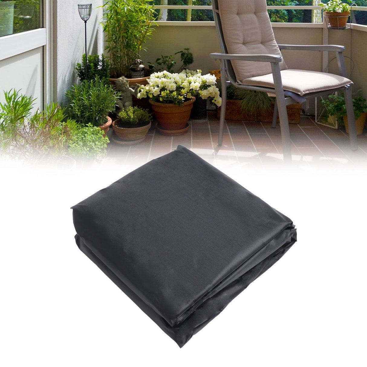 Outdoor Chair Cover Black Oxford Cloth Waterproof Wind Dust UV Proof Furniture Cover with Buckle Adjustable Drawstring