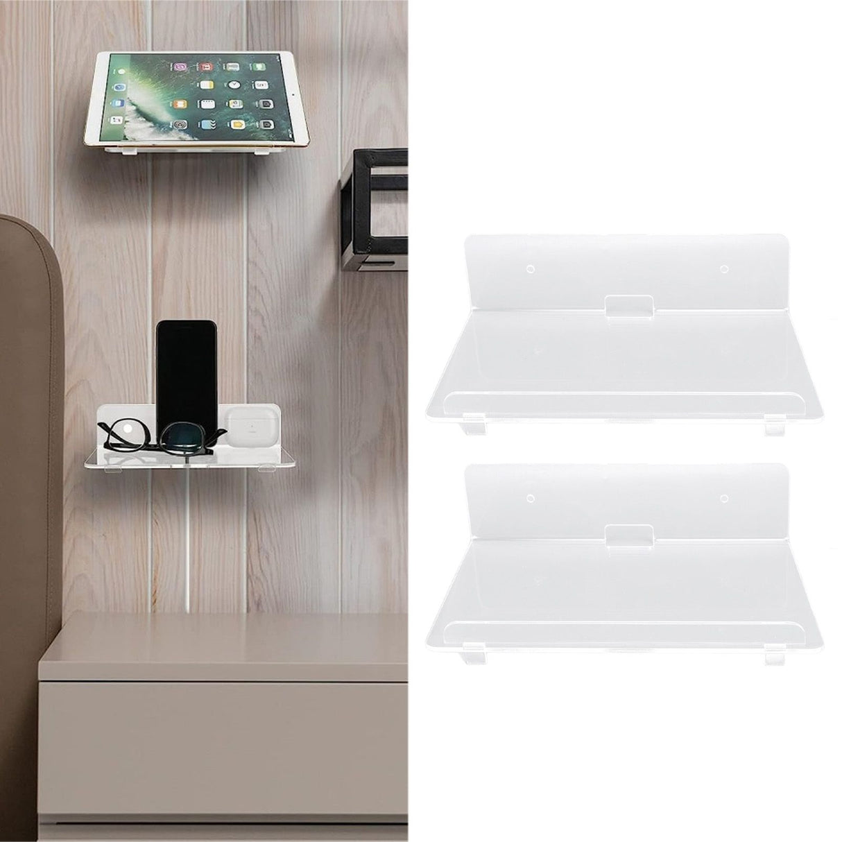2PCS Floating Shelf Acrylic Wall Shelf Easy Installation Wall Mount for Speaker Monitor Living Room Wall Decor