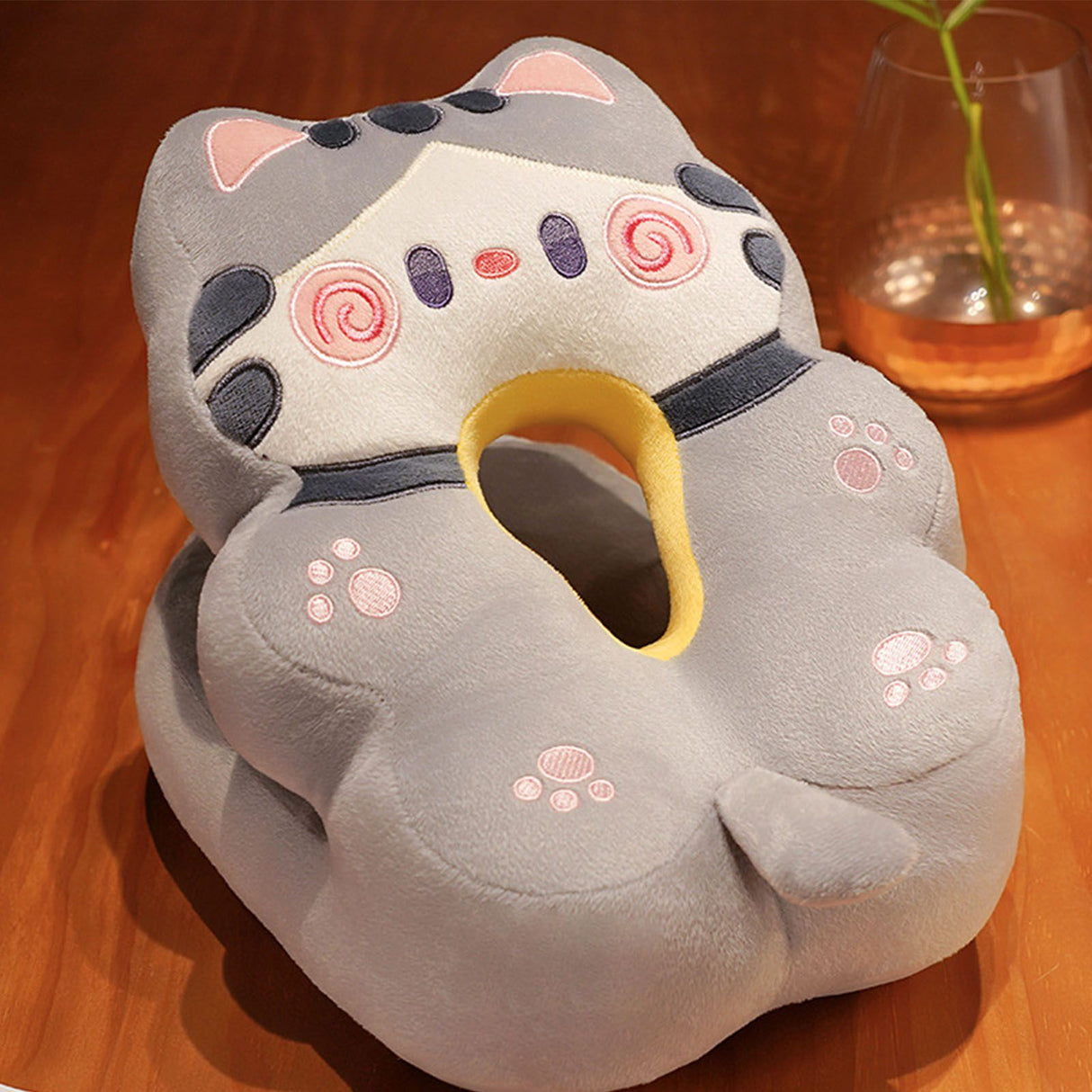 Ice Silk V Shaped Nap Pillow Napping Artifact Cute Animal Sleeping Pillow Cushion for Office Students Grey Cat