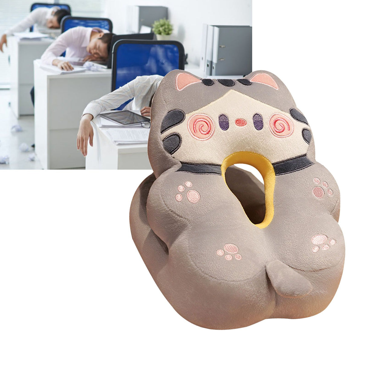 Ice Silk V Shaped Nap Pillow Napping Artifact Cute Animal Sleeping Pillow Cushion for Office Students Grey Cat