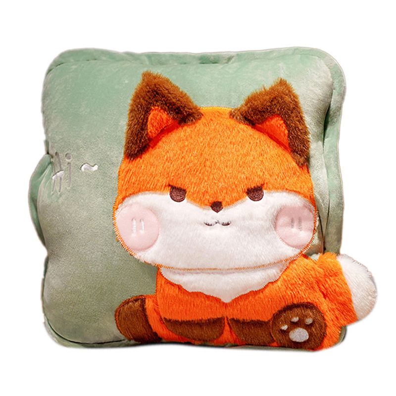 Travel Blanket and Pillow Set Multifunctional Plush Cute Animal Hand Warmer Blanket Pillow for Office Dorm Home Fox