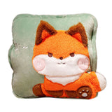 Travel Blanket and Pillow Set Multifunctional Plush Cute Animal Hand Warmer Blanket Pillow for Office Dorm Home Fox - Front View